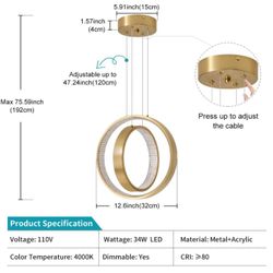  2 Ring Gold Pendant Light 