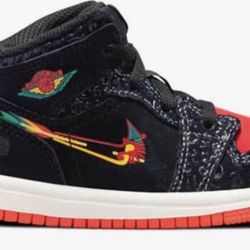  AIR JORDAN 1 MID SE (TD)BABY TODDLER BLACK/CHILE RED SZ 8c