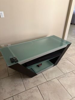 Black TV Stand with Frosted Glass Shelves