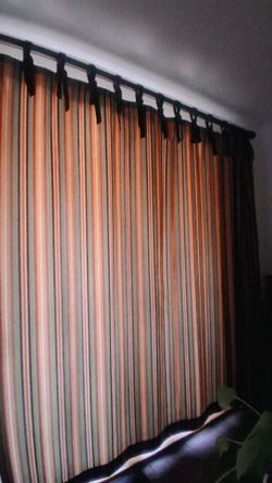 ​Custom Striped Tie-Top Drapes – 7 Panels Total (Lined, Excellent Condition!)