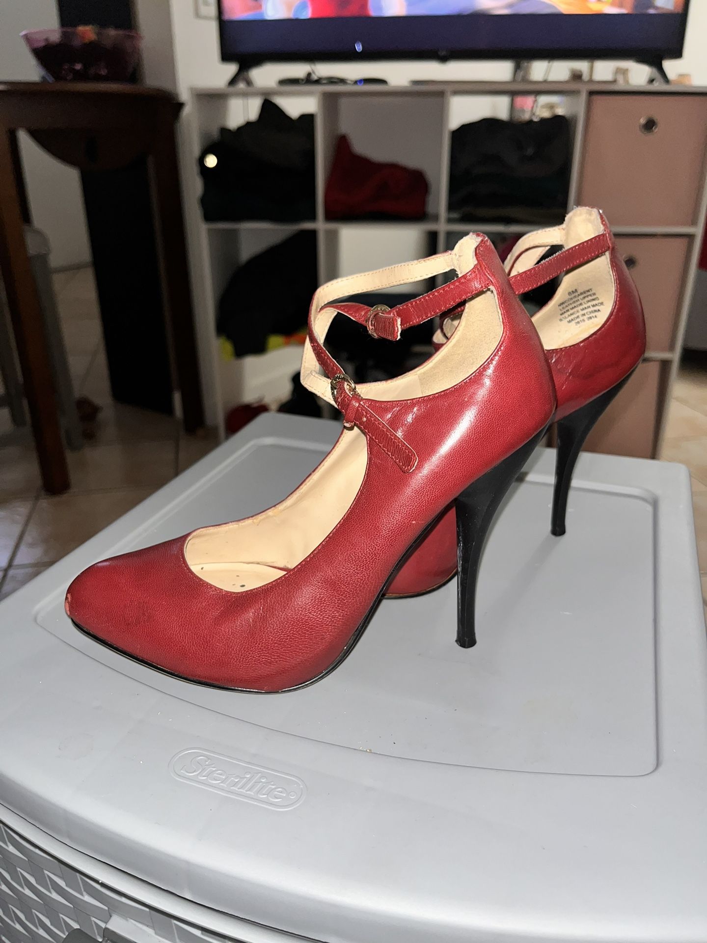 Nine West Deep Red Criss Cross Strap Pump