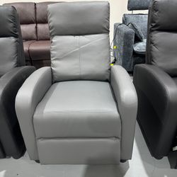 M-New Recliner Chair PU Leather Recliner Sofa Home Theater Seating with Lumbar Support Overstuffed High-Density Sponge Push Silver Gray Recliners $95