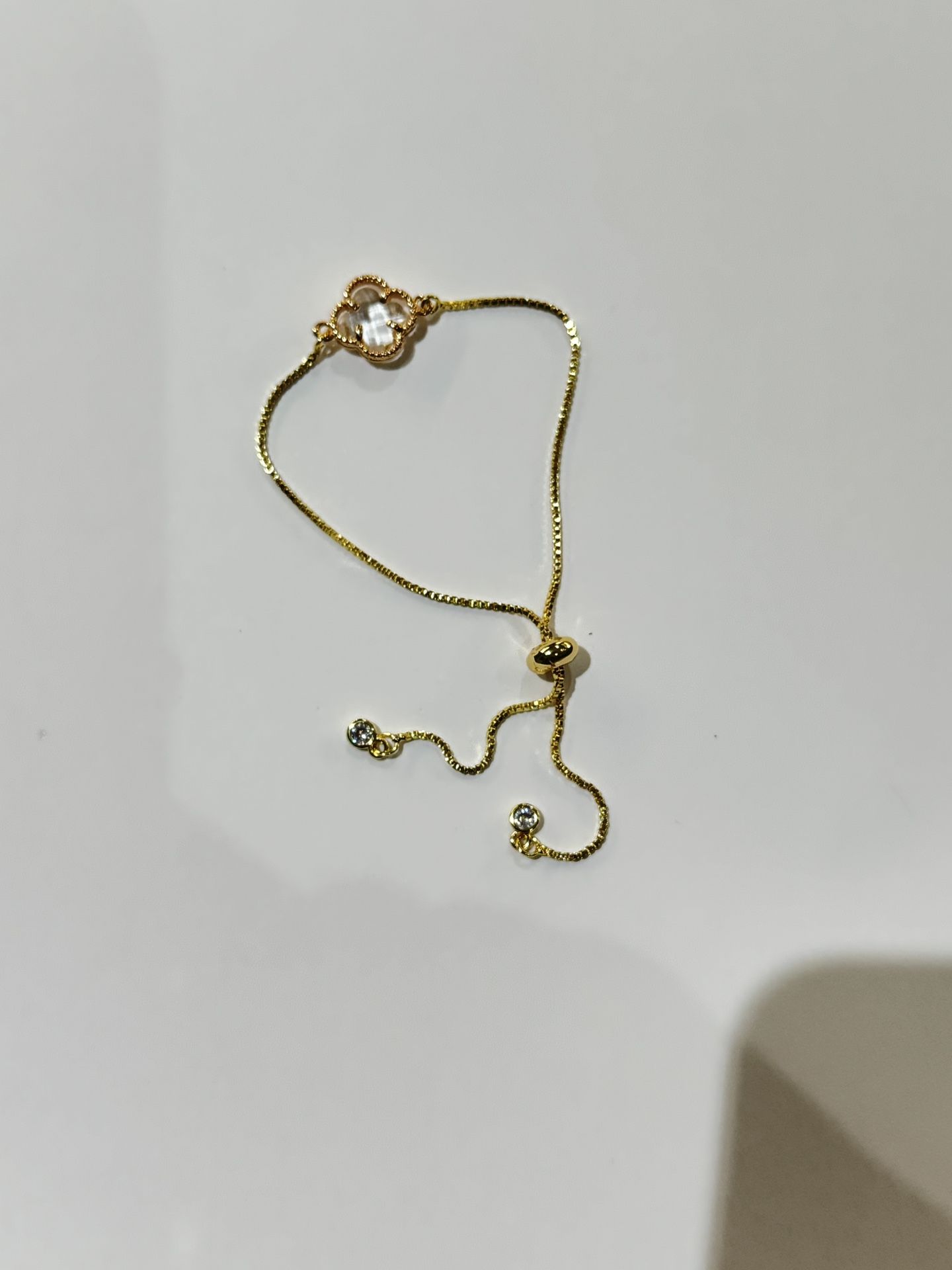 18K Gold Plated four leaf clover two tone bracelet Adjustable Bolo Bracelet