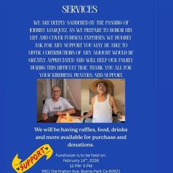 Funeral Fundraising, Selling Various Foods,drinks, Raffles  And More Available For Purchase. 