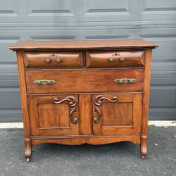 Antique Victorian Oak Eastlake Style Sideboard Cabinet