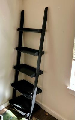 Tall Black Wood Leaning Bookshelf