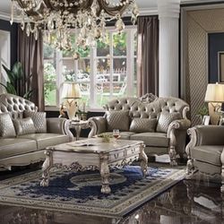 Acme Dresden 6-Piece Luxury Living Room Set - 2 Sofas, 2 Chairs, Coffee Table & Pillows in vintage