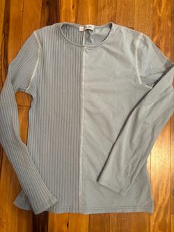 Light Blue Mixed Fabric Long Sleeve Top
