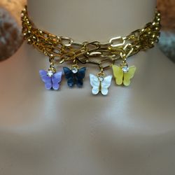 Butterfly Crystal Charm Choker Necklace 