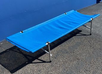 Folding Camp Cot Blue Fabric Aluminum Frame