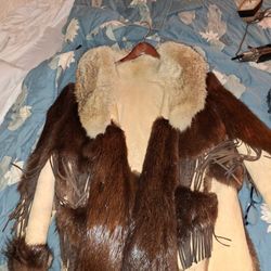 Multi Fur Jacket Coat Long & Size Large 