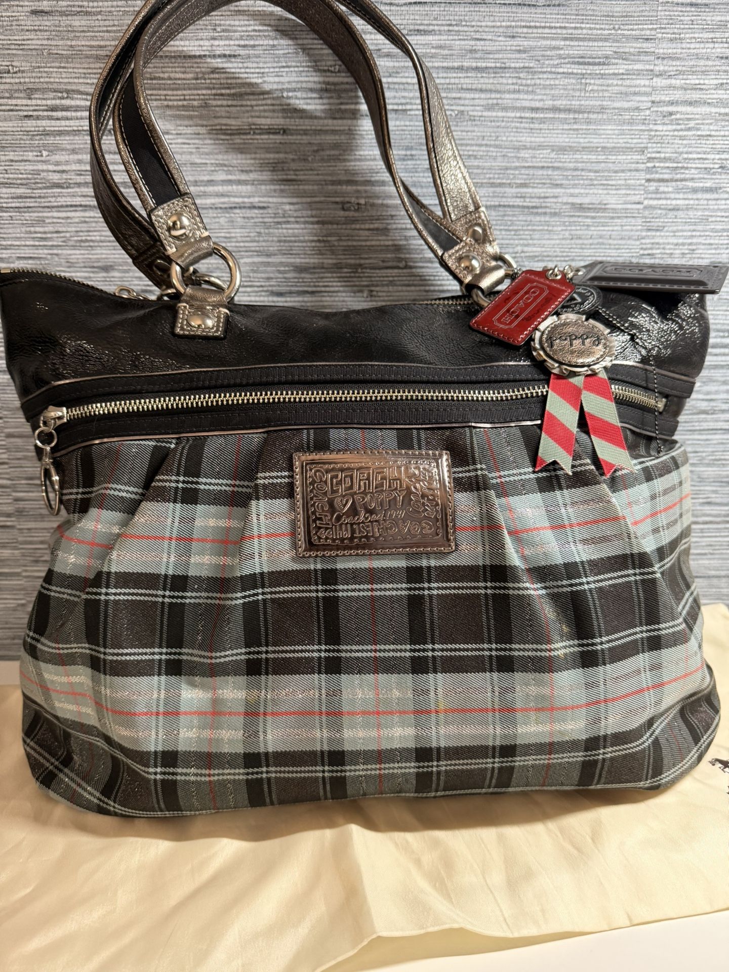 Limited Edition Coach Poppy Tartan Plaid Tote Purse