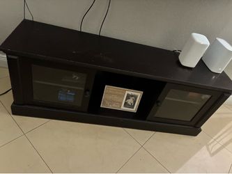 Black Wooden TV Stand with Glass Doors