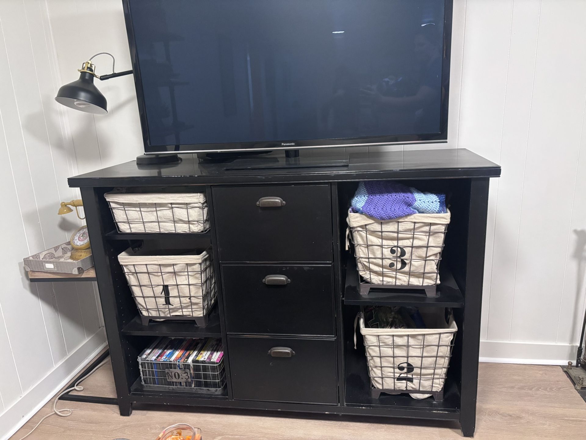 Black industrial Sideboard Buffet/TV Stand With all Baskets Included