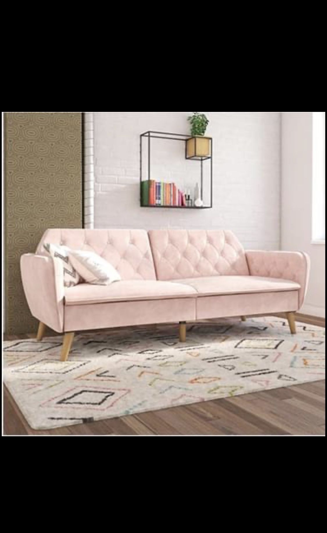 Pink velvet futon couch