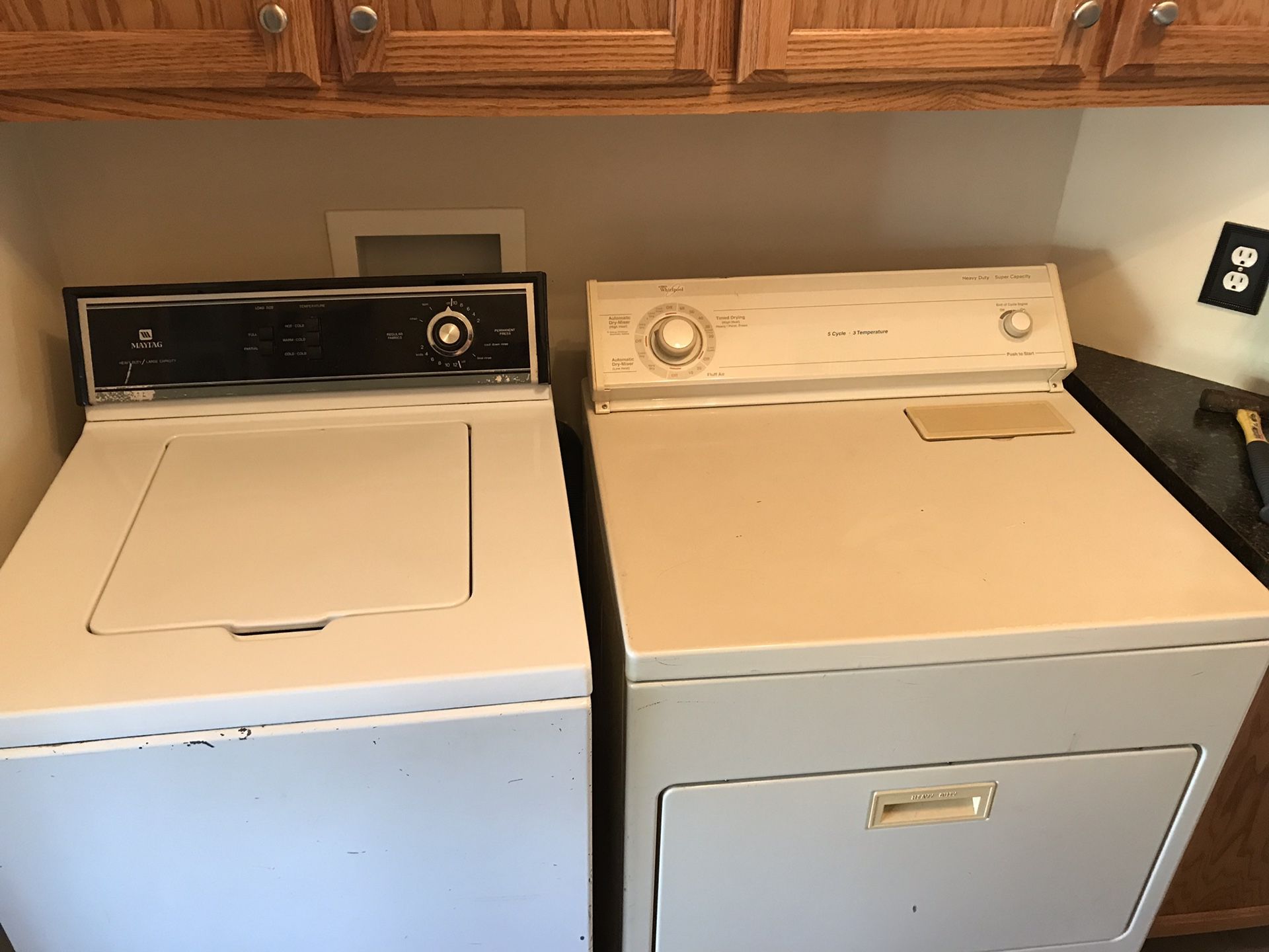 Maytag and Whirlpool, washer and dryer