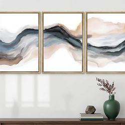 Title: Modern Abstract Watercolor Triptych Set (3)
