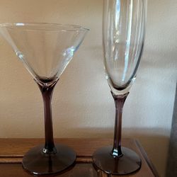 Vintage Libby Domaine Champagne Flute & Martini Glass Retro Purple Stem 1980's Replacement Libby Glasses