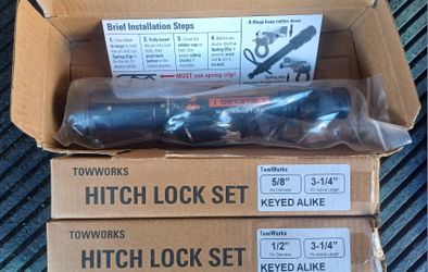 TowWorks 79632 Keyed Alike 5/8" Trailer Hitch Lock Set with Extra Long 3-1/4" Span, Double Safety Tow Hitch Receiver Locking Pin for Class III IV Hitc