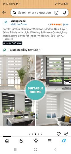 Cordless Zebra Blinds for Windows, Modern Dual Layer Zebra Blinds with Light Filtering & Privacy Control,Easy Install Zebra Blinds for Indoor Windows,