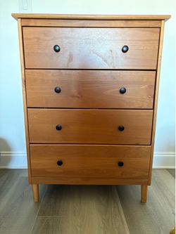 Mid-Century Modern 4-Drawer Dresser – Solid Pine Wood