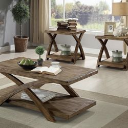 3 Pc Rustic Oak Coffee Table Set Brand New In Box 