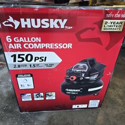 Huskey 6 Gal. 150 PSI Portable Electric Oil-Free Jobsite Pancake Air Compressor with Dual Pressure Gauges and 2-Quick Couplers