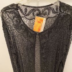 New With Tags. Vintage Hand Sewn Beaded Sequin Black Evening Coat  With Tags