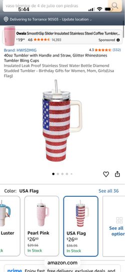 40oz Rhinestone USA Flag Tumbler with Handle and Straw