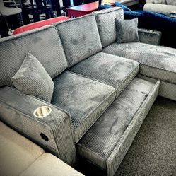 Dark Gray Reversible Sectional with Cup Holder!