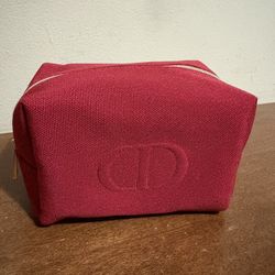 Dior Red Canvas Pouch with Gold Zipper