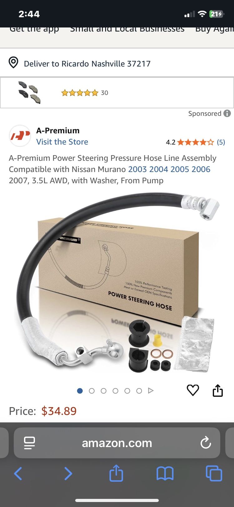 Power Steering Pressure Hose Nissan 03-07