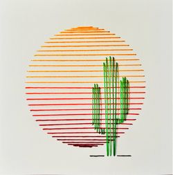Desert Horizon #1 Handmade Cactus Sunset Embroidery Art