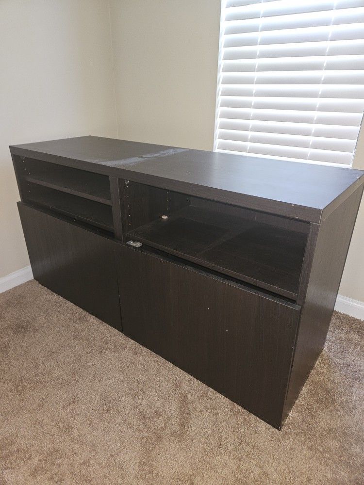 Dark Wood TV Stand With Cabinets