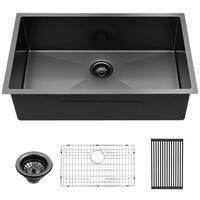 
Gunmetal Matte Black 16-Gauge Stainless Steel 30 in. Single Bowl Undermount Kitchen Sink