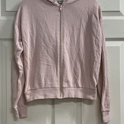 Forever 21 Pink Full Zip Hoodie with Striped Sleeves - Size Small - VGUC