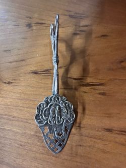 Antique Silver Ornate Pierced Serving Spoon