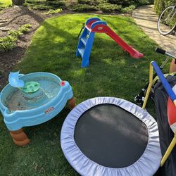 Kids Toys Bundle: Trampoline, Basketball, Slide 