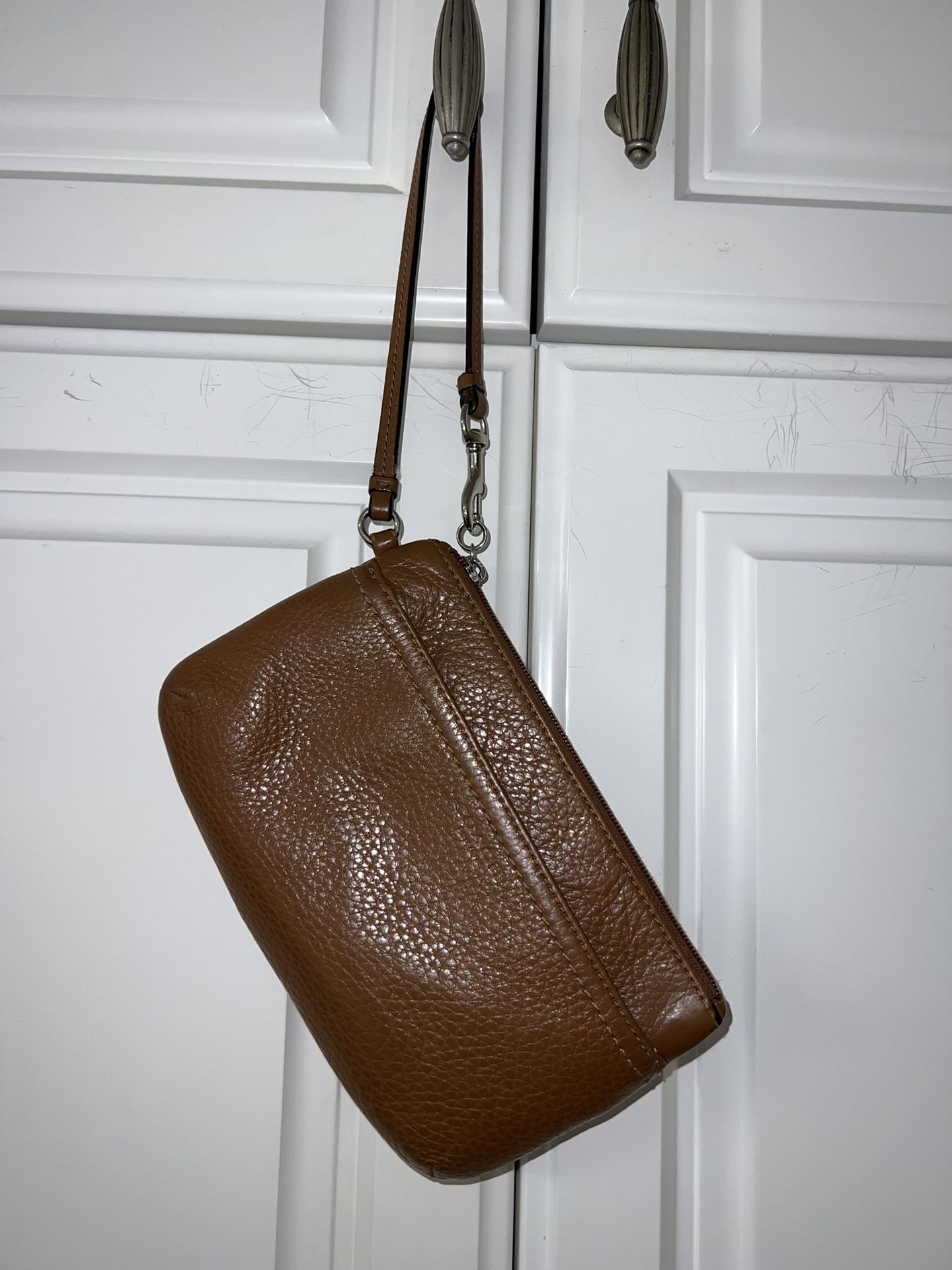 Coach pebbled leather tan wristlet UNISEX bag