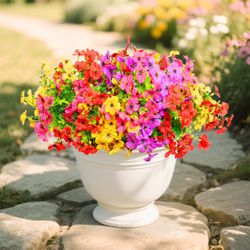 2Pcs Artificial Flowers for Outdoors, UV Resistant Fake Petunias Morning Glory, Faux Hanging Plants for Outdoor Planters, Realistic Flowers for Window