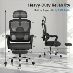 Ergonomic Mesh Office Chair with Footrest- New