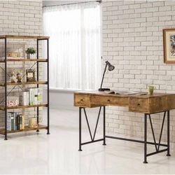 Industrial Desk In Antique Nutmeg Finish!! Lowest Prices Ever!