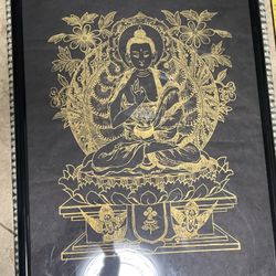 Gold Buddha Art On Papaya Paper In Frame