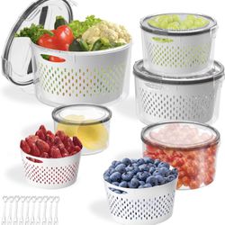 Fruit Storage Containers For Fridge With Removable Colanders