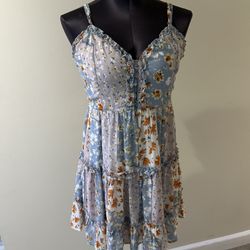 Love Riche Blue and White Ruched Tiered Sundress size S