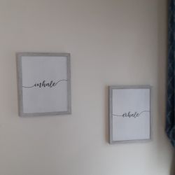 White With Black Letting, Inhale And Exhale Set Framed