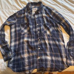 Mossimo Supply Flannel Shirt Women's  Blue Plaid Pearl Snap Western Top SIZE M