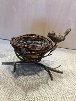 Metal Bird On Branch, Twig Nest $20