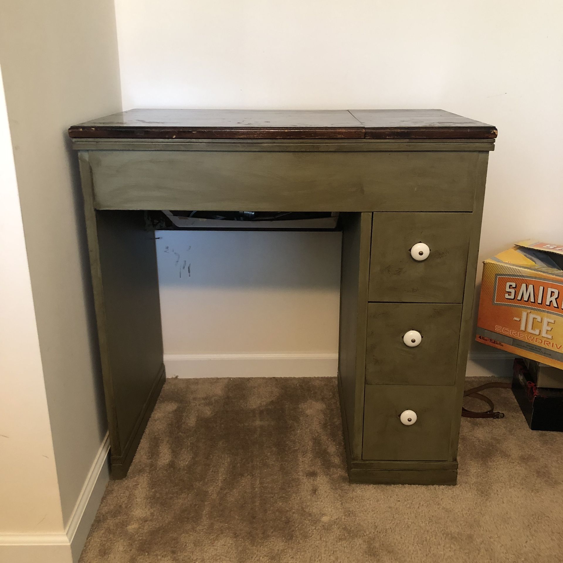 Antique sewing machine desk