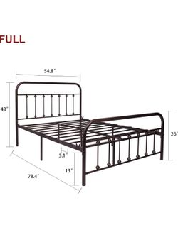 extremely lightly used for a short period! metal bed frame antique inspired brown full 